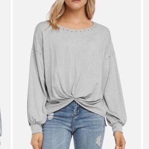 Karen Kane Light Grey Twist Front Top w/ Silver Studded Details-Size Large